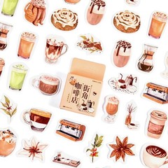 Small Size Coffee Stickers, 46pcs Boxed DIY Decoration Theme Beige
