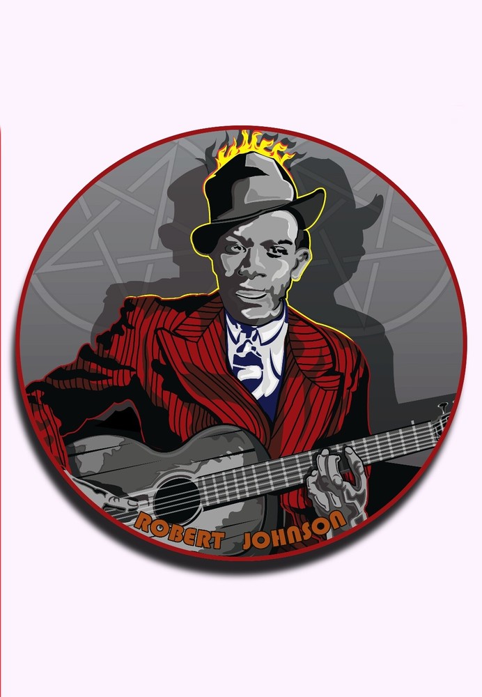 ROBERT JOHNSON DELTA BLUES SINGER GUITARIST Vinyl Decal Sticker Oval 3″ x 3″