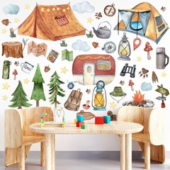 Trandraft 2 Sheet 64 Pcs Camping Wall Decals Stickers As Picture Shown