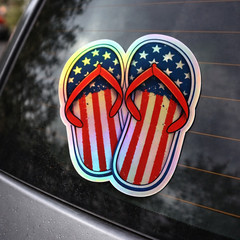 USA Flag Flip Flops Vinyl Decal 2-Pack 3×3 Holographic Patriotic Summer Sticker