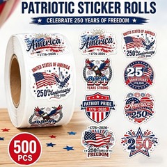 500PCS Patriotic USA Stickers Roll American Flag 250th Anniversary Decals 2026
