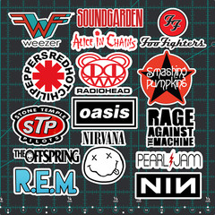 15 90s Alternative Rock Logo Sticker Pack – Clear, Holographic, or White – Decal