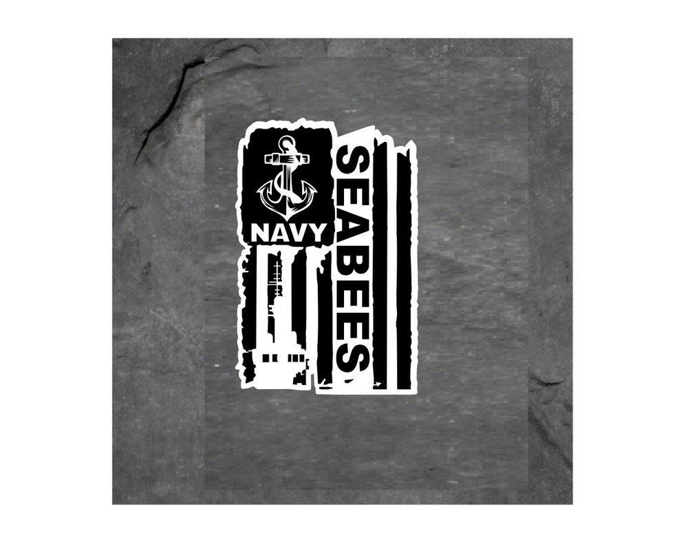 DISTRESSED UNITED STATES NAVY SEABEES FLAG VINYL DECAL STICKER 3.2″ X 4.8″
