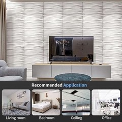 30 PIECES 3D Wall Panel Tile PVC Wave Wall Design White 11.7″ x 11.7″ Paintable