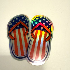 USA Flag Flip Flops Vinyl Decal 2-Pack 3×3 Holographic Patriotic Summer Sticker