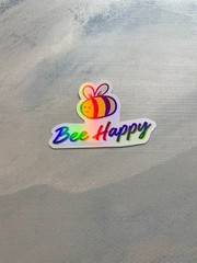 Bee Happy Sticker l Gloss or Holographic Laminate l Waterproof Decal