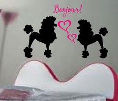 Poodles bonjour Hearts wall sticker decal mural art kids teenagers nursery Paris