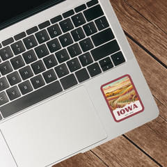 Iowa State Sticker, Paper Collage Look, Scenic Farmland Vinyl Decal