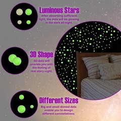 202 Pcs Domed Glow in The Dark Dots Stickers Luminous Wall Ceiling Stickers D…