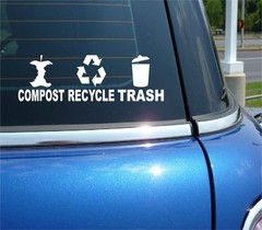 COMPOST RECYCLE TRASH SET VINYL DECAL STICKER BIN SAVE ENVIRONMENT OFFICE