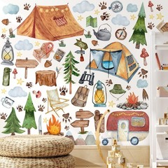 Trandraft 2 Sheet 64 Pcs Camping Wall Decals Stickers As Picture Shown