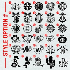 Monogram Initial Decals for Phone, Tumbler, Car Decals. 30 Designs