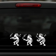 3 Kokopelli Tribal Musicians Vinyl Decal Set 3x3in Southwest Music Sticker Pack