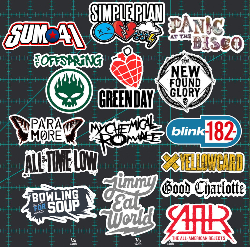15 Pop Punk Band Logo Sticker Pack – Clear, Holographic, or White – Blink 182