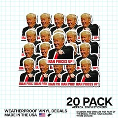 Trump “Iran Prices Up!” Sticker 20 Pack Funny Political Gas Meme Decal 2″