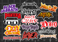 15 Heavy Metal Rock Band Logo Stickers -Clear, Holographic, or White – Metallica