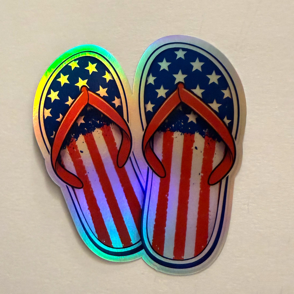 USA Flag Flip Flops Vinyl Decal 2-Pack 3×3 Holographic Patriotic Summer Sticker