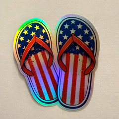 USA Flag Flip Flops Vinyl Decal 2-Pack 3×3 Holographic Patriotic Summer Sticker