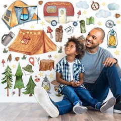 Trandraft 2 Sheet 64 Pcs Camping Wall Decals Stickers As Picture Shown