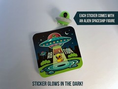 2 Alien Ab-duck-tion Stickers! Extra Terrestrial Glow in the Dark! Vinyl Decal
