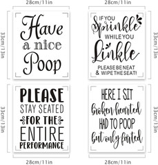 17PCS Bathroom Wall Decals Peel and Stick, Funny Vintage Sign Decals Bathroom Qu