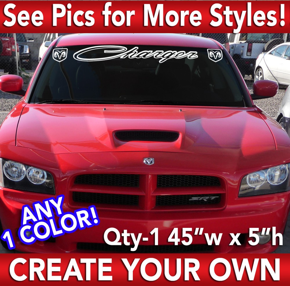 CUSTOM TEXT ” CHARGER ” RT SRT WINDSHIELD VINYL DECAL STICKER 44″w x 4″h