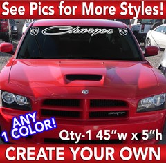 CUSTOM TEXT ” CHARGER ” RT SRT WINDSHIELD VINYL DECAL STICKER 44″w x 4″h