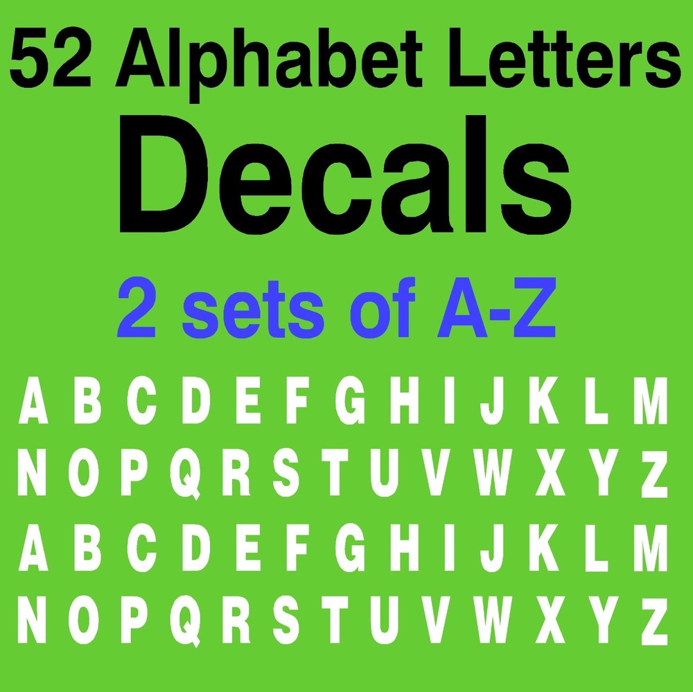 A-Z ALPHABET LETTERS DECALS 1 SET OF 2 26 A-Z LETTERS 52 LETTERS VINYL STICKER