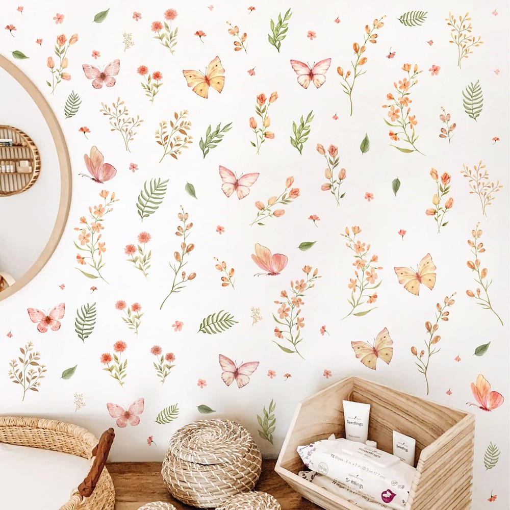 Boho Flower Wall Sticker Small Floral Wall Decals Peel and Stick Wildflower L…