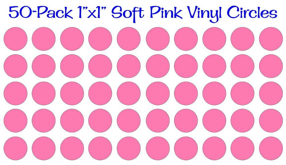 50 pack – 1″x1″ Round Soft Pink Vinyl Stickers Decals Circles Polka Dots Die Cut