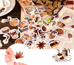 Small Size Coffee Stickers, 46pcs Boxed DIY Decoration Theme Beige