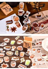 Small Size Coffee Stickers, 46pcs Boxed DIY Decoration Theme Beige