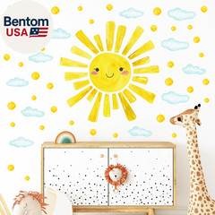 Watercolor Large Sun Wall Decals Cloud Polka Dots Wall Stickers for Kids Room, 1