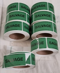 SALVAGE Labels (Carton Contains Salage Items) Missing a few. SEE PICTURES