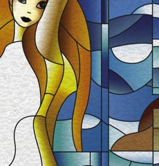 Stained Glass Mermaid Window Door Mural, White, Peel n Stick, Sticker Cover Wrap