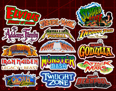 15 Modern Pinball Logo Stickers – White, Clear or Holographic – Elvira Deadpool