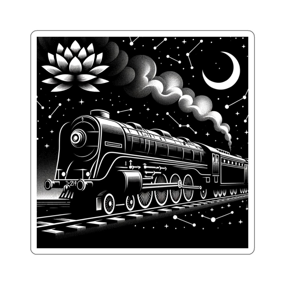 Train Sticker Starlit Orient Express Art Deco Illustration 2×2″ 3×3″ 4×4″ 6×6″