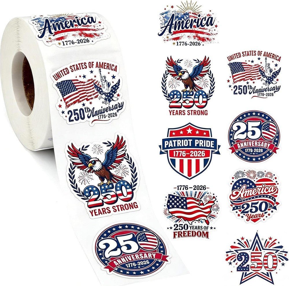 500PCS Patriotic USA Stickers Roll American Flag 250th Anniversary Decals 2026