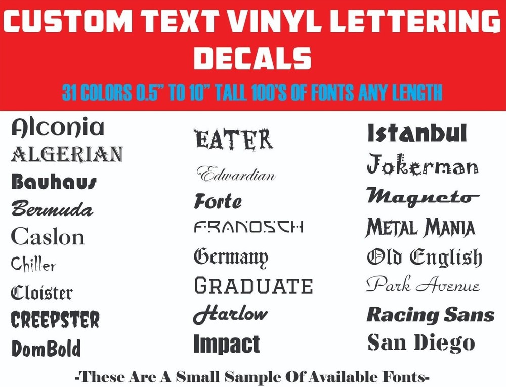 Custom Text Vinyl Lettering Transfer Sticker Decals Any Text-Numbers-Any Font