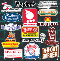 15 Retro Fast Food Restauran Logo Stickers – Clear, Holographic, or White-Burger