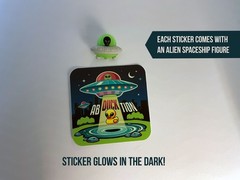 2 Alien Ab-duck-tion Stickers! Extra Terrestrial Glow in the Dark! Vinyl Decal