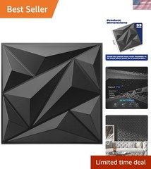 DIY 3D Diamond Wall Panels Set – 33 Elegant Black Vinyl Sheets for Any Room