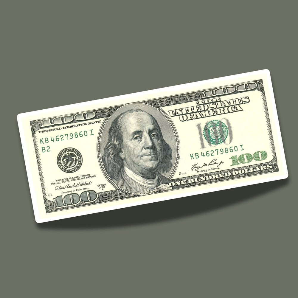 100 Dollar Bill Cash Money 4″ Vinyl Laminated Sticker