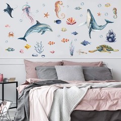 2x Glow-in-the-Dark Ocean Wall Stickers Self-Adhesive Marine Life Decor for Kids