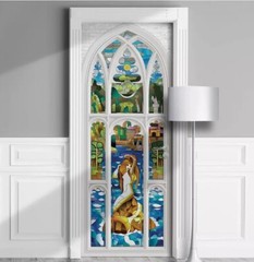 Stained Glass Mermaid Window Door Mural, White, Peel n Stick, Sticker Cover Wrap