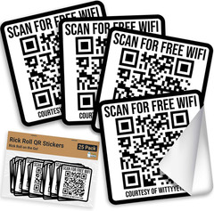 Ad-Free, Realistic 2X2In Fake Wifi Rick Roll QR Code Stickers 25 Pack. Best Bulk
