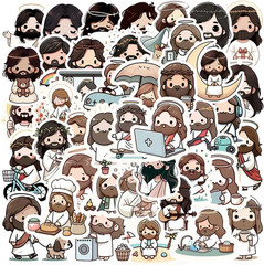 100PCS Kawaii Jesus Vinyl Stickers – Waterproof Decals for Various Uses