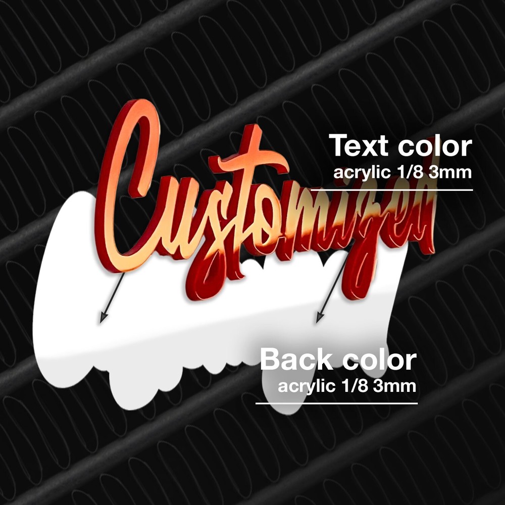 Personalized budget Acrylic Car Emblem – MULTI COLOR Customized Text Names