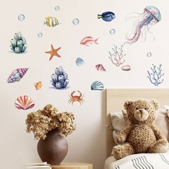 2x Glow-in-the-Dark Ocean Wall Stickers Self-Adhesive Marine Life Decor for Kids