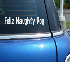 FELIZ NAUGHTY DOG STICKER DECAL FUNNY PET CHRISTMAS TIME CAR TRUCK WINDOW
